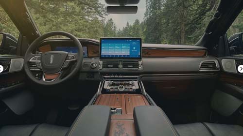 Luxury car interior with dashboard and touchscreen display