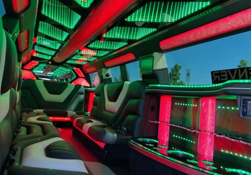 Luxury limousine interior with neon LED lighting