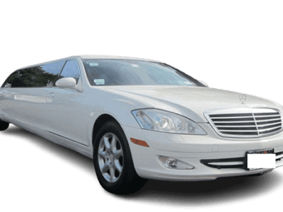 White stretch limousine isolated on white background