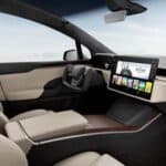 Modern car interior with large touchscreen dashboard display