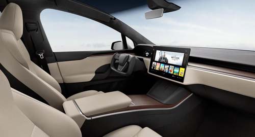 Modern car interior with large touchscreen dashboard display