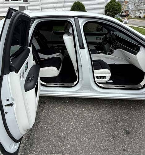 White car interior with both doors open