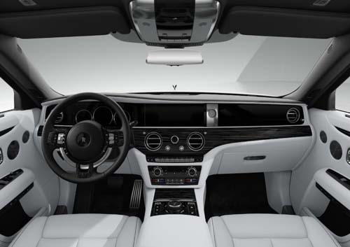Luxury car interior with white leather and dashboard