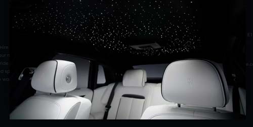 Luxury car interior with starry starlight ceiling