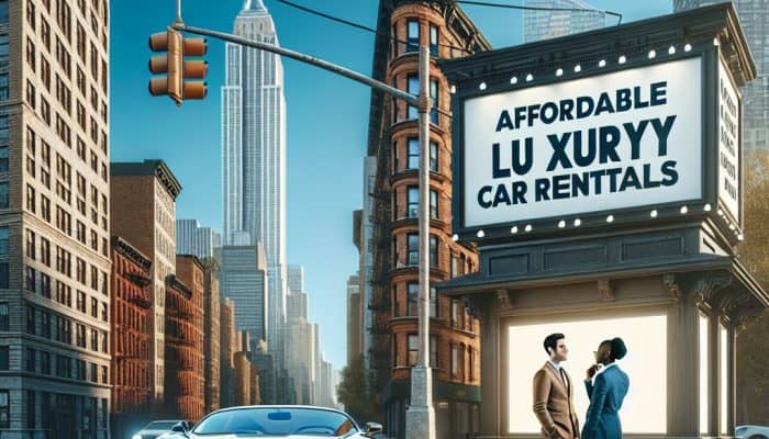 Luxury car rental billboard in New York City