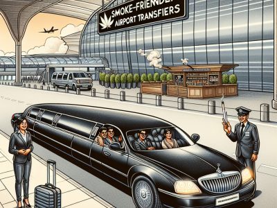 Limousine airport transfer with smoke-friendly service sign