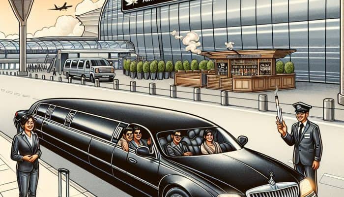Limousine airport transfer with smoke-friendly service sign