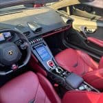 Lamborghini convertible interior with red leather seats