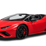 Red Lamborghini convertible sports car on white background