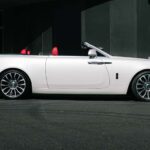 White luxury convertible parked on city street