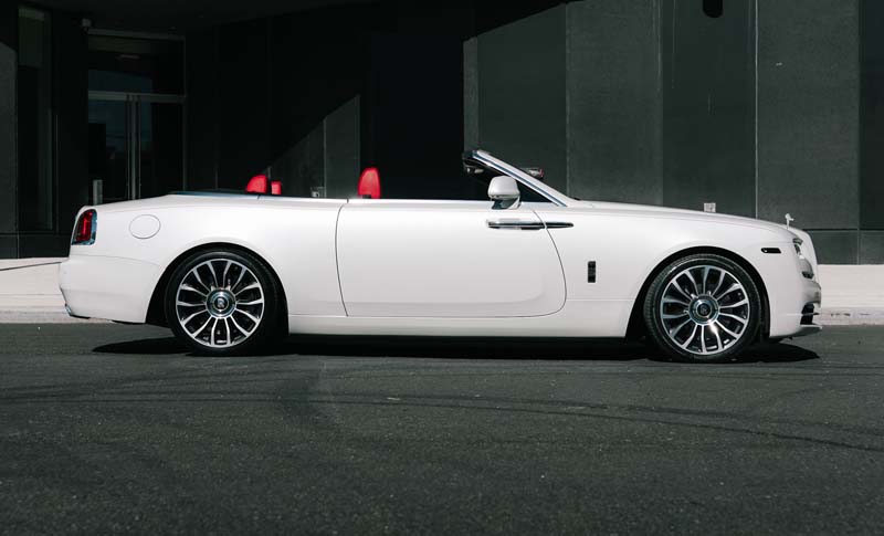 White luxury convertible parked on city street