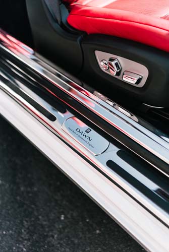 Rolls-Royce Dawn door sill and red leather seat