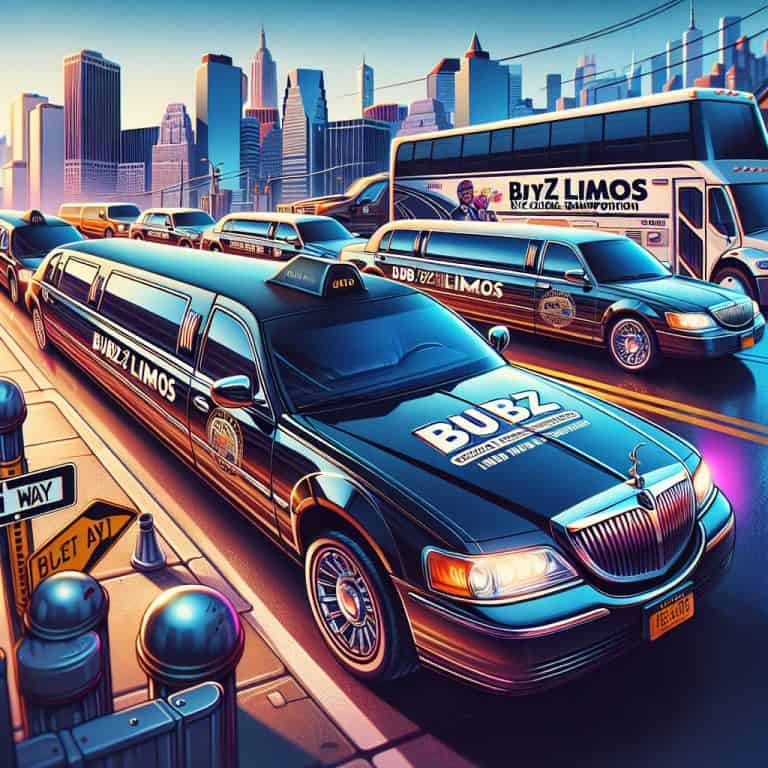 Black stretch limousines driving in city traffic