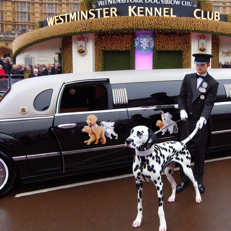 Dalmatian with chauffeur at Westminster Kennel Club event