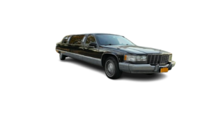 Black stretch limousine viewed from the front side