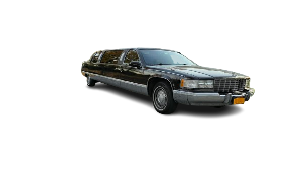 Black stretch limousine viewed from the front side
