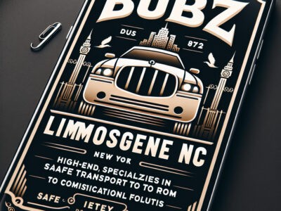 Smartphone displaying vintage limousine service advertisement design