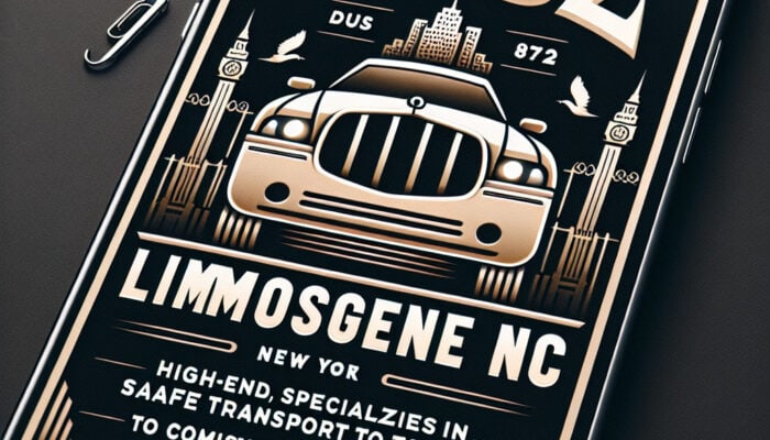 Smartphone displaying vintage limousine service advertisement design