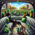 St. Patrick’s Day parade viewed from limousine interior