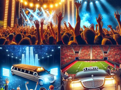 Crowded concert and sports stadium with limousines