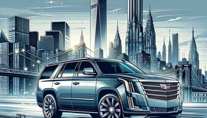 Luxury SUV in front of New York skyline