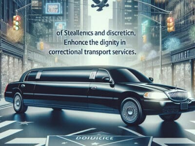 Black limousine in city promoting correctional transport dignity