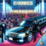 Celebrity exiting limousine on red carpet premiere event