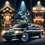 Black stretch limousine with nightlife and event scenes