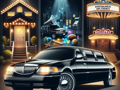 Black stretch limousine with nightlife and event scenes
