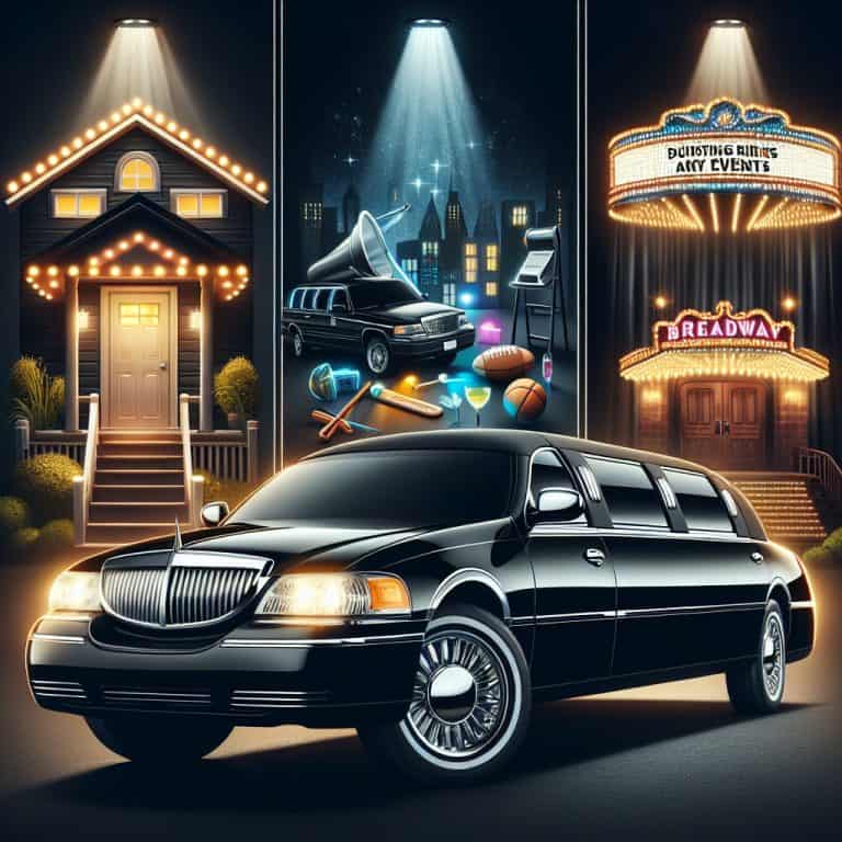 Black stretch limousine with nightlife and event scenes