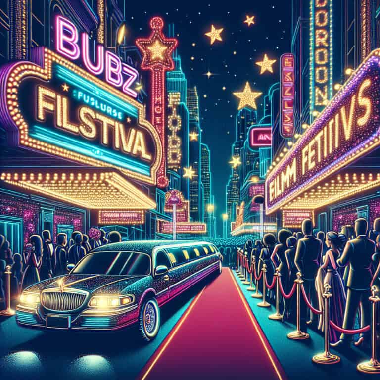 Limousine on red carpet at neon film festival