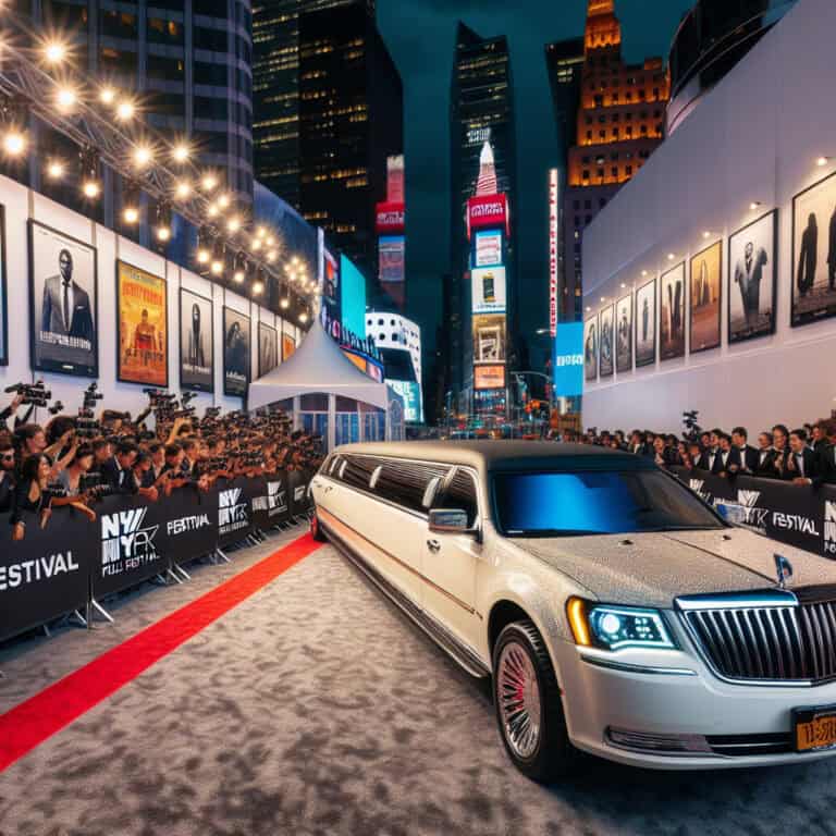 Stretch limousine on red carpet in Times Square