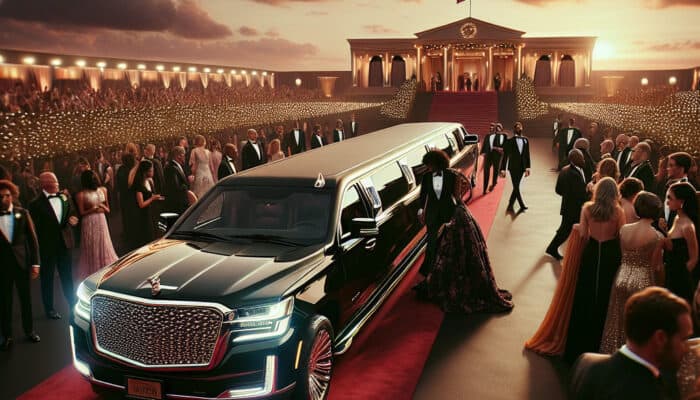 Luxury limousine on red carpet at grand gala