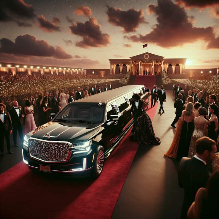 Luxury limousine on red carpet at grand gala
