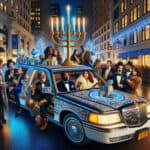 Decorated limousine with menorah during Hanukkah city celebration