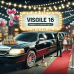 Sweet sixteen party with limousine and red carpet