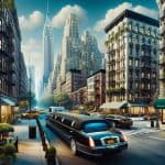Limousine on Manhattan street with Empire State Building