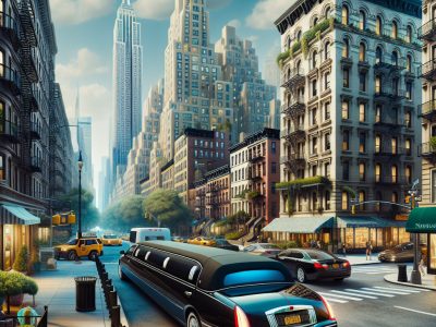 Limousine on Manhattan street with Empire State Building
