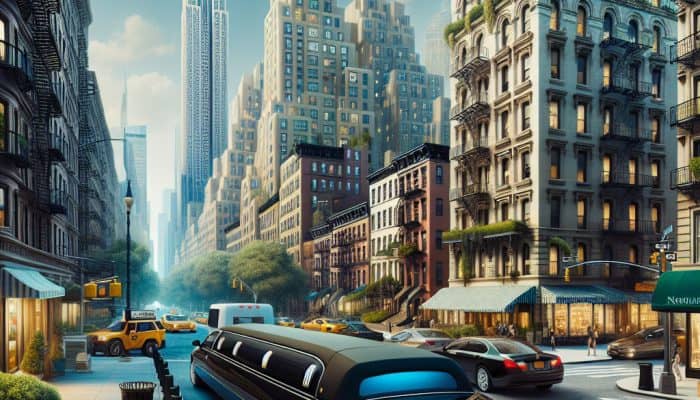 Limousine on Manhattan street with Empire State Building