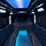 Luxury limousine interior with blue ambient lighting