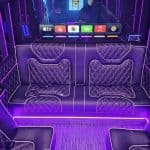Luxury van interior with purple LED lighting