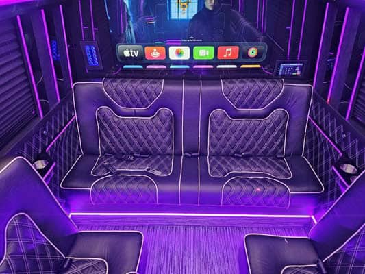 Luxury van interior with purple LED lighting