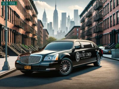 Black limousine parked on New York city street