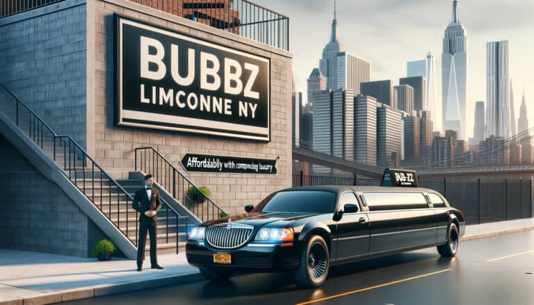 Black limousine and chauffeur with NYC skyline backdrop