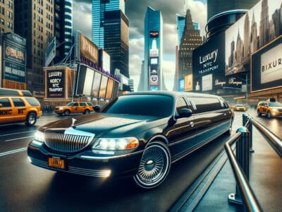Black stretch limousine in Times Square, NYC