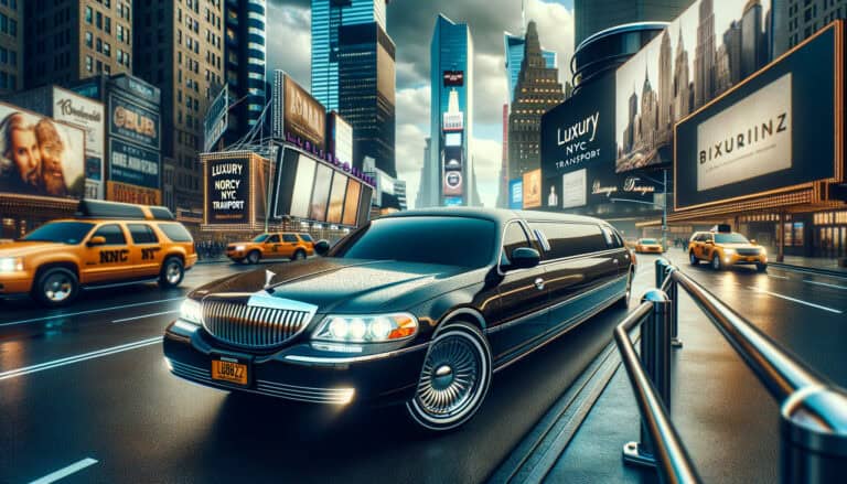 Black stretch limousine in Times Square, NYC