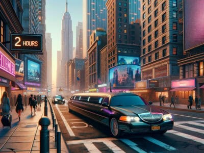 Black limousine on busy New York City street