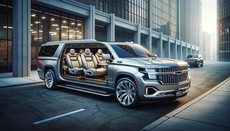 Luxury Chevrolet SUV with open doors in city