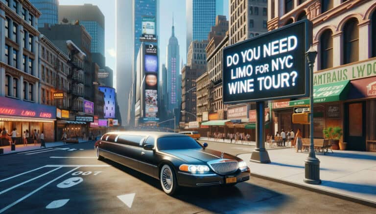 Black limousine on NYC street with wine tour billboard
