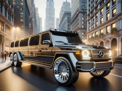 Black Mercedes-Benz G-Class 6x6 on city street